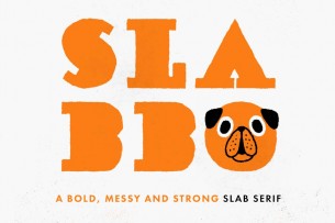 Slabbo is a bold, messy and strong slab serif font you can download for free! It has the sense of naiveness, and works perfectly when incorporating with cute graphics.