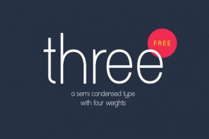 Three is a semi condensed sans serif font that you can download for free.