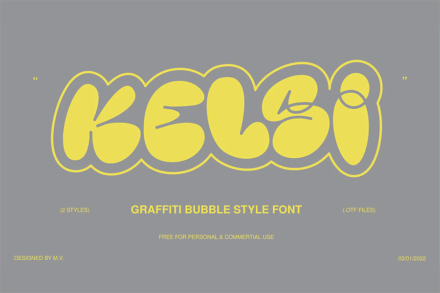 Kelsi is a bubble style free graffiti font that resembles throw up graffitis.
